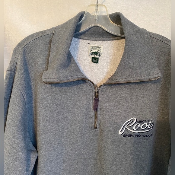 Roots 1/4 Zip Grey Pullover Sweatshirt Heathered Grey  Adult XLG - Picture 3 of 15
